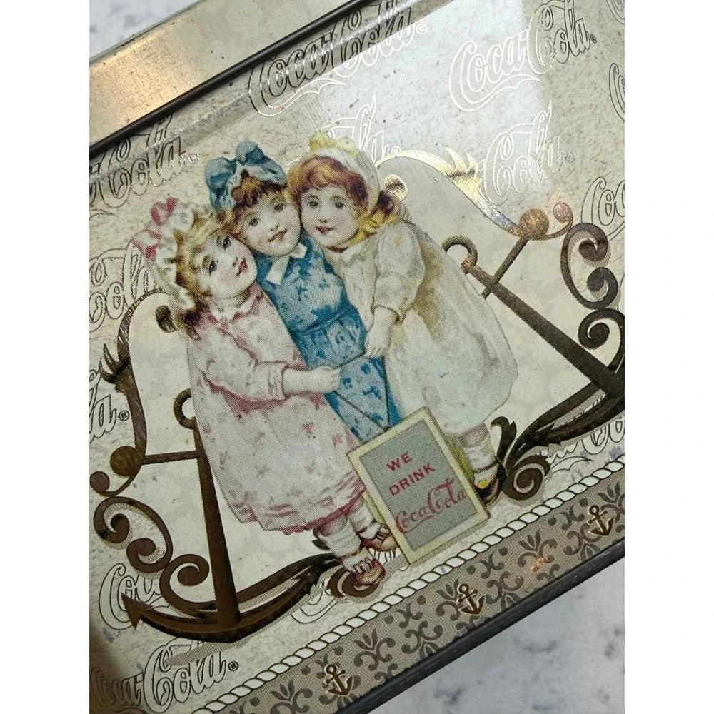 Vintage Coca-Cola Tin Sailor Children Nautical‎ Octagonal Gold Tone Collectible